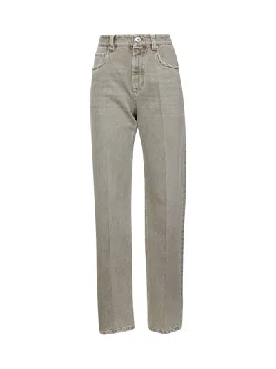 Brunello Cucinelli Women Green Dyed Denim Contemporary Loose Jeans In Gray