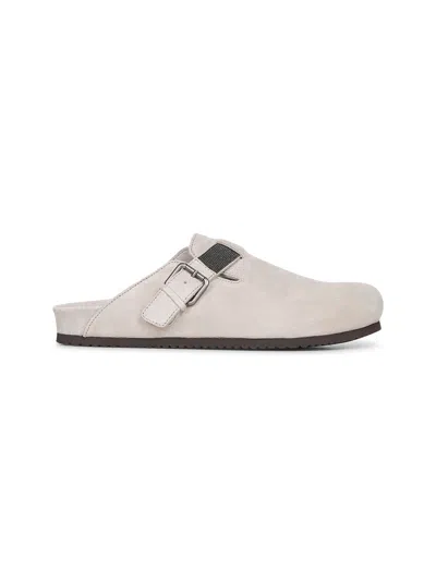 Brunello Cucinelli Women Grey Suede Monili Clogs