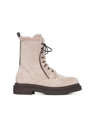 Brunello Cucinelli Women Grey Suede Shiny Loop Detail Boots In Multi