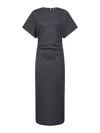 Brunello Cucinelli Wool Dress With Ruched Detail And Stretch Fabric In Gray