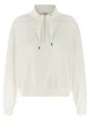 Brunello Cucinelli Cotton High Neck Sweater Drawstring Collar In White