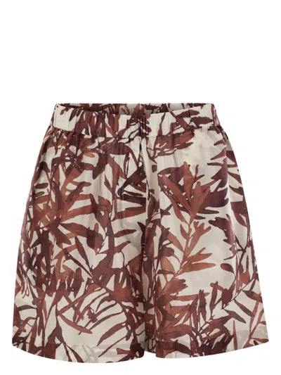 BRUNELLO CUCINELLI WOMEN'S HERBARIUM PRINT SILK PONGÃ©E SHORTS