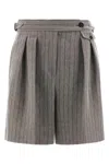 Brunello Cucinelli Grey Bermuda Panrs With Off-centered Button Closure And All-over Striped Motif In Linen Blend Woman In Multi