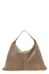 Brunello Cucinelli Soft Suede Single Handle Shoulder Bag In Gray