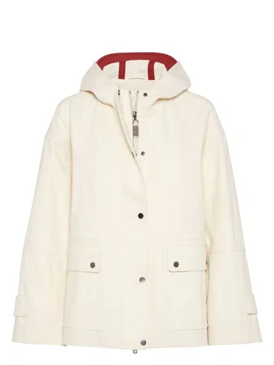 BRUNELLO CUCINELLI WOMEN'S HOODED CANVAS WATERPROOF JACKET