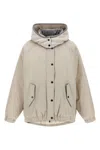 Brunello Cucinelli Women Water-repellent Techno Cotton Taffeta Down Jacket With Hood In Neutral