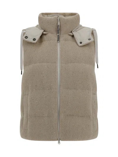 Brunello Cucinelli Women Hooded Down Vest In Neutral