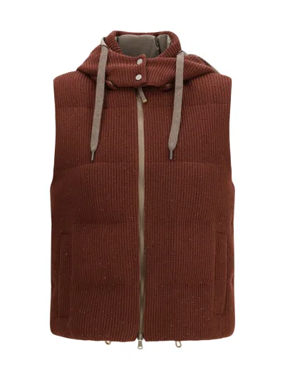 Brunello Cucinelli Women Hooded Down Vest In Brown