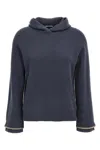 Brunello Cucinelli Ribbed Texture Hooded Sweater With Long Sleeves In Blue