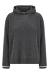 Brunello Cucinelli Ribbed Texture Hooded Sweater With Long Sleeves In Gray