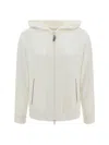 Brunello Cucinelli White Hoodie With Zip Closure In Multicolor