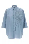 Brunello Cucinelli Intarsia Shirt With Embroidered Inlaid Detail In Blue