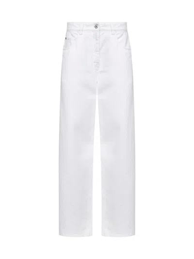Brunello Cucinelli Women Ivory Authentic Denim Relaxed Jeans With Monili In White
