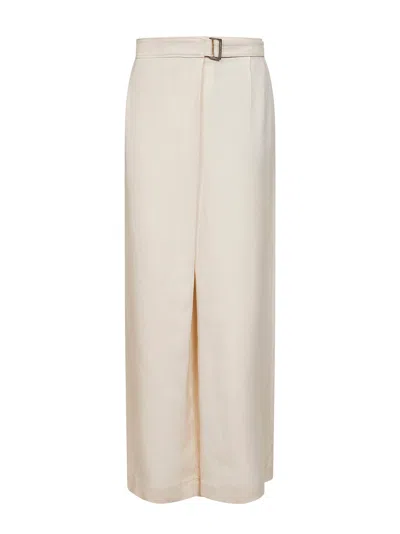 BRUNELLO CUCINELLI BRUNELLO CUCINELLI WOMEN IVORY FLUID TWILL SARTORIAL WRAP TROUSERS