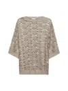 Brunello Cucinelli Women Ivory Knit Dazzling Cape In Gray