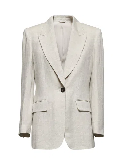 Brunello Cucinelli Women Ivory Sparkling Canvas Jacket
