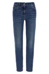 Brunello Cucinelli Embellished Skinny Cotton Jeans With Contrast Stitching In Blue