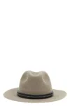 Brunello Cucinelli Fedora Hat With Tubular Leather Band And Monile Detail In Gray