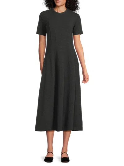 Brunello Cucinelli Women's Jewel Neck Stretch Cotton A-line Midi-dress In Gray