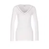 Brunello Cucinelli White V-neck Pullover With Beads Detailing In Stretch Cotton Woman Brunello Cucin