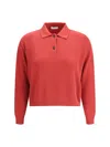 Brunello Cucinelli Ribbed Cotton Knit Polo Shirt In Red