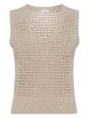 Brunello Cucinelli Feminine Camel Open Knit Cotton Top For Ss24 In Beige