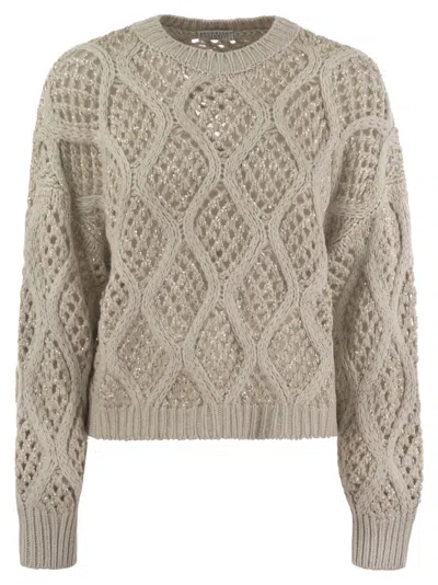 Brunello Cucinelli Knitted Cashmere Sweater In Beige
