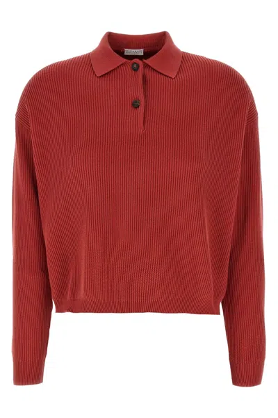 Brunello Cucinelli Knitted Shirt Polo In Red