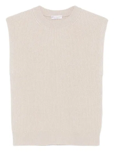 Brunello Cucinelli Women Knitted Vest In Neutral