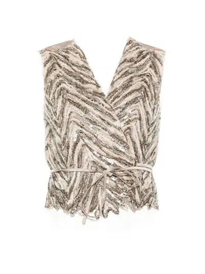 Brunello Cucinelli Chevron Embroidery Vest In Multi