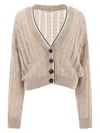 Brunello Cucinelli Cropped Metallic Knitwear V Neck In Beige