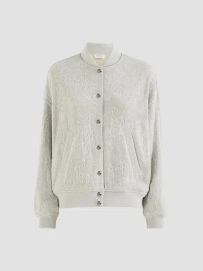 Brunello Cucinelli Women's Lace Flowers Jersey Sweatshirt In Sparkling Virgin Wool And Cashmere With Monili In Gray