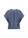 Brunello Cucinelli Knit Vest Lace Detail In Blue