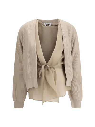 Brunello Cucinelli Women Layered Cardigan In Brown