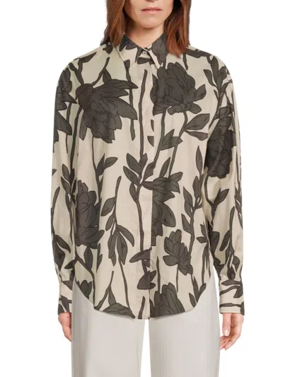 Brunello Cucinelli Women's Leaf Printed Cotton Shirt