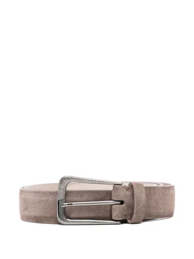 Brunello Cucinelli Beige Leather Belt In Metallic