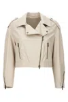 Brunello Cucinelli Nappa Leather Biker With Shiny Details In White