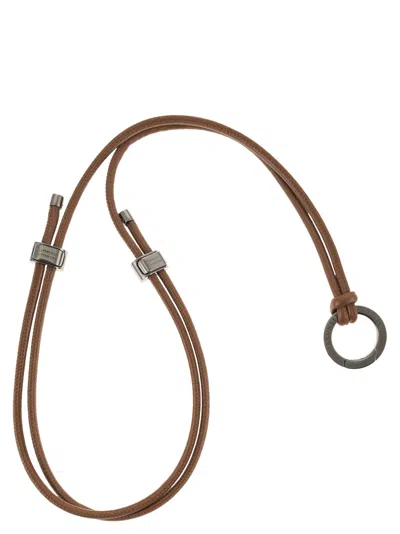 Brunello Cucinelli Women Leather Glasses Cord With Pendant In Brown