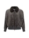 Brunello Cucinelli Shearling Collar Leather Jacket Women