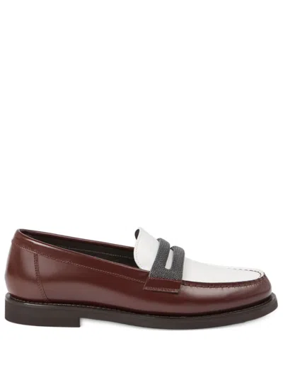 Brunello Cucinelli Bead-detailed Leather Loafers In Brown