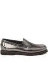 Brunello Cucinelli Metallic Finish Round Toe Loafers With Rubber Sole In Silver