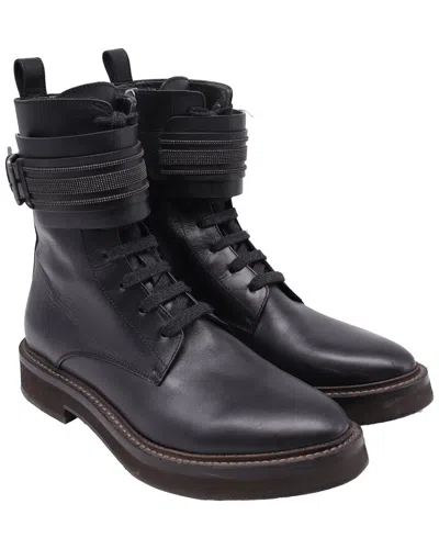 Pre-owned Brunello Cucinelli Women's Leather Monili Ankle Boot (authentic Pre-loved)