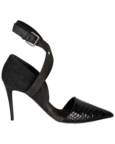 Pre-owned Brunello Cucinelli Women's Leather Monili Beaded Ankle Strap Pump (authentic  Pre-loved)