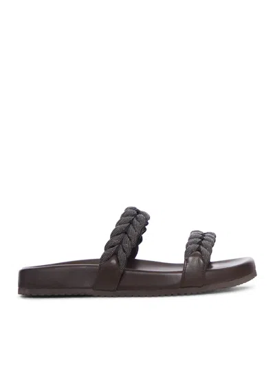 Brunello Cucinelli Women Leather Sandals With Precious Braided Straps In Multi
