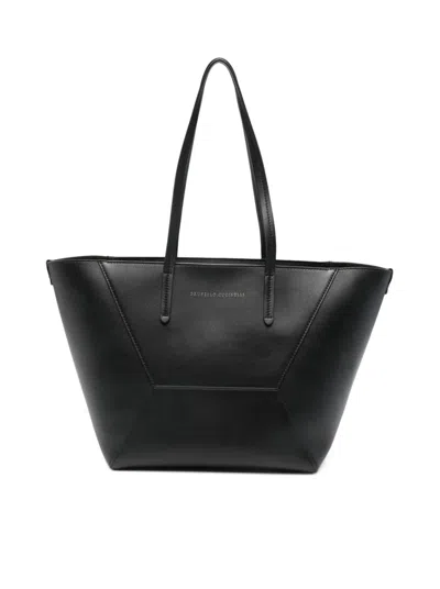 Brunello Cucinelli Women Leather Shopper Bag In Black