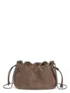 Brunello Cucinelli Soft Suede Drawstring Bag With Chain-link Strap In Brown
