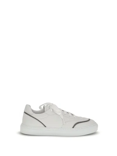 Brunello Cucinelli Women Leather Sneakers With Shiny Details In White