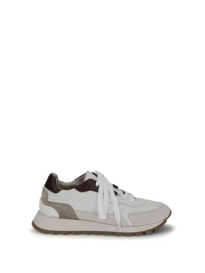 Brunello Cucinelli Women Leather Sneakers With Shiny Details In Metallic