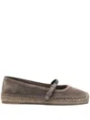 Brunello Cucinelli Almond Toe Espadrille Jute Ballet Flats In Brown