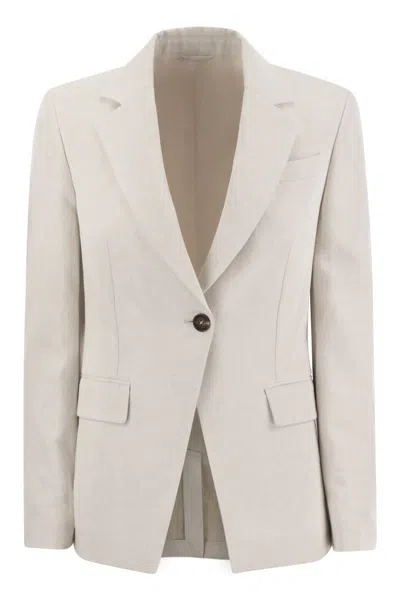 BRUNELLO CUCINELLI WOMEN'S LIGHT GREY COTTON-LINEN BLAZER